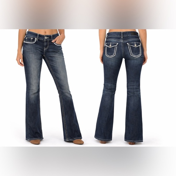 Daytrip Denim - Daytrip Leo 26R Dark Wash Bootcut Jeans Western Cowgirl Y2K Flap Pocket Stretch